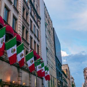 Mexican flags in the street